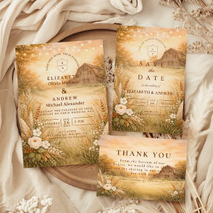 Rustikale Scheunenwiese-Lichterkette Hochzeit Dankeskarte