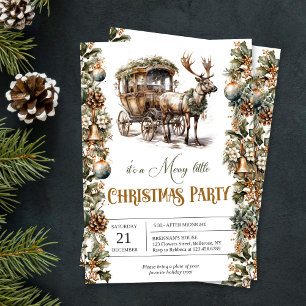 Boho Earthy tönt grünes Gold Rentier und Kutsche Feiertagskarte