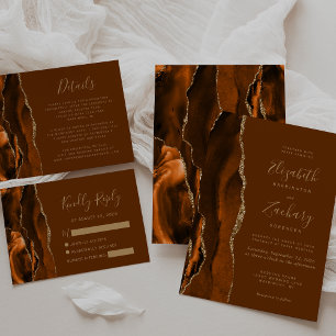 Carte D'accompagnement Burnt Orange Gold Agate Brown Détails du Mariage