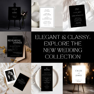 Save The Date Élégant classique Formal noir Mariage blanc