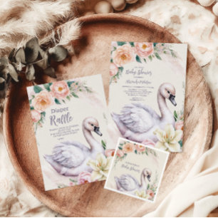 Blush Pink Floral Swan Prinzessin Diapper Raffle Begleitkarte