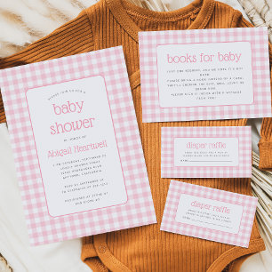 Invitation Baby Shower Fille à Carreaux Gingham Rose