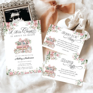 Neues Kapitel Pink Bow Baby Dusche Einladung