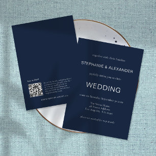 Minimalistische Initialen QR Code Navy Blue Weddin All In One Einladung