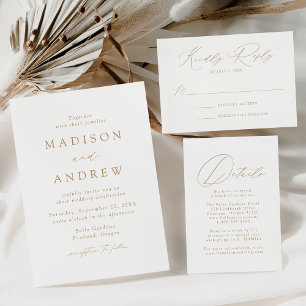 Invitation Tout En Un Mariage photo moderne Elegant Gold Script