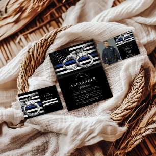 Abschluss mit Handschellen in dünner blauer Linie Einladung