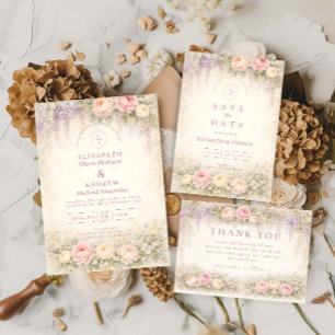 Invitation Mariage au Jardin de Roses Wisteria Rouge