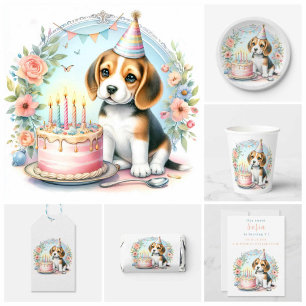 Niedlich Pastell Welpe Beagle - Geburtstag Einladung