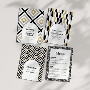 Modernes Foto für Schwarz und Gold Geometric Weddi Dankeskarte
