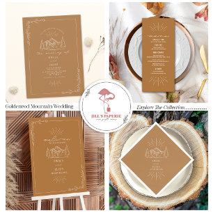 Invitation Tout En Un Roue d'or vintage Mountain Rustique Code QR RSVP