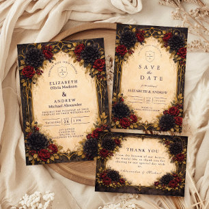 Dunkle Barockrote Florale Hochzeit Dankeskarte