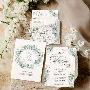 Elegant Atem Eukalyptus Greenerity Script Wedding Einladung