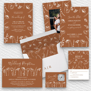 Invitation Réception de mariage fleur sauvage brûlée Orange F