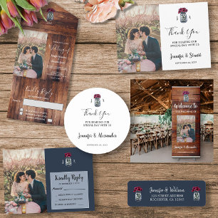 Rustikales Mason Jar Holz Monogramm Foto Save the  Magneteinladung