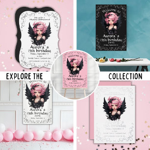 Invitation Fée Goth Pastel Noir Et Rose 13e Anniversaire
