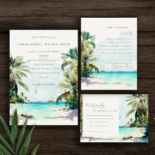 Tropical Sand Beach Watercolor Palmen Hochzeit Tischnummer