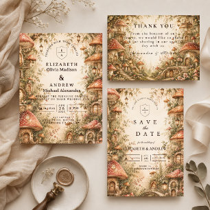 Save The Date Mariage Fantaisiste en Forêt de Champignons