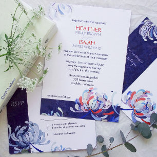 Invitation Mariage bleu de la marine florale moderne