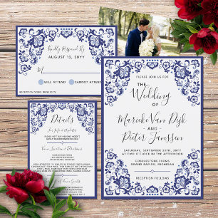 Delfts Blauw   Delft Blue Dutch Wedding RSVP Card