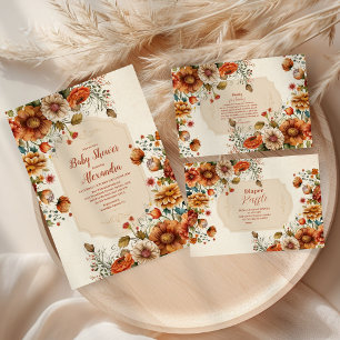 Rust Terracotta Blume Babydusche Pappteller