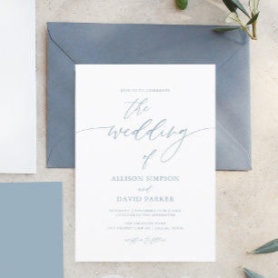 Invitation Dusty Blue Elegant Calligraphie Simple Mariage