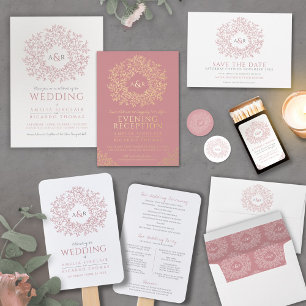 Invitation Blush rose pâle cercle dessiné à la main feuille p