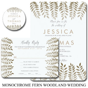 Die monochrome Fern Woodland Wedding Collection Einladung