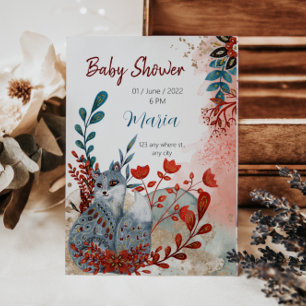 Invitation En Aluminium Fleurs de renard des animaux de neige pour bébé do