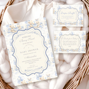 Serviette En Papier Ours en peluche aux bleuets Toilette Bébé Shower