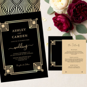 Art Deco Elegante Goldrahmen-Hochzeit Save The Date