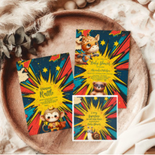 Comic Book Superhero Boy Baby Showe Diapper Raffle Begleitkarte