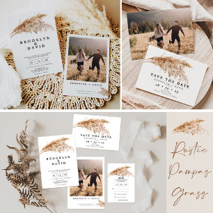 Light Pampas Grass Boho Hochzeit Speichern Sie die Einladung