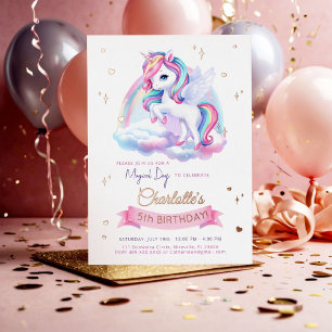 Invitation fête d'anniversaire avec licorne.