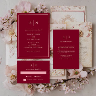 Invitation Minimal et chic   Mariage Bourgogne et rose pâle