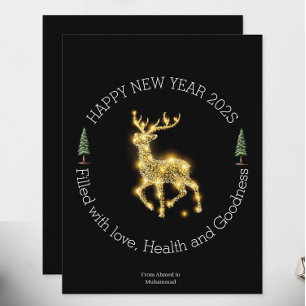 Elegante Gold-Rentier-Neujahrskarte – Luxus Schwar Feiertagskarte
