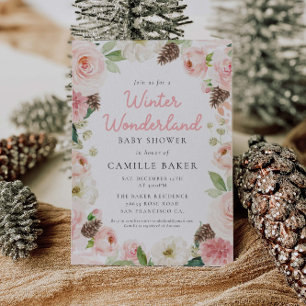 Winter Wonderland Pink Girl Babydusche Einladung