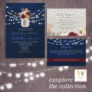 Invitation Bois rustique éclaire le code QR Mariage Floral