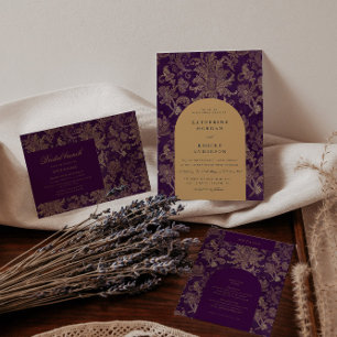 Livre D'or Royal Purple Gold Mariage damassé Guest Book