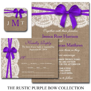 Invitation Collection de Mariages Rustique pourpre Bow