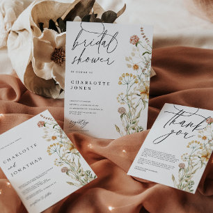 Boho Wildblumen Minimal QR Code Hochzeit Einladung