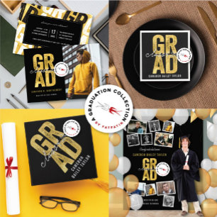 Serviette En Papier 2024 Bold GRAD Gold Foil Parti de graduation moder