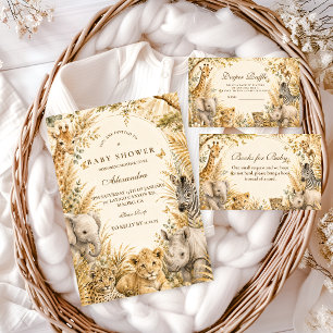 Invitation Baby-Shower Élégant Garçon Safari Or