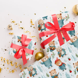 Bears Kariert Rustikales Winterweihnachtsmuster Geschenkpapier Set