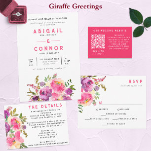 Invitation Tout En Un Fun Vibrant Violet Fuchsia Floral