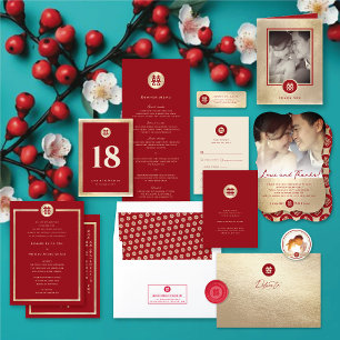 Circle Double Happiness Gold Chinese Wedding Foto Dankeskarte