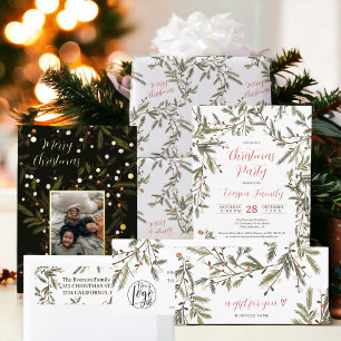 Papier Cadeau Branches de pin rustique Fêtes Joyeux Noël