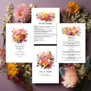 Invitation Mariage floral rose et jaune