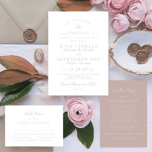 Invitation Calligraphie classique rose Taupe Mariage officiel