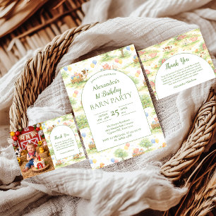 Pastell-Farmtiere-Scheunen-Party 1. Geburtstag Einladung