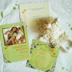 Invitation Mariage vert romantique à la chaux